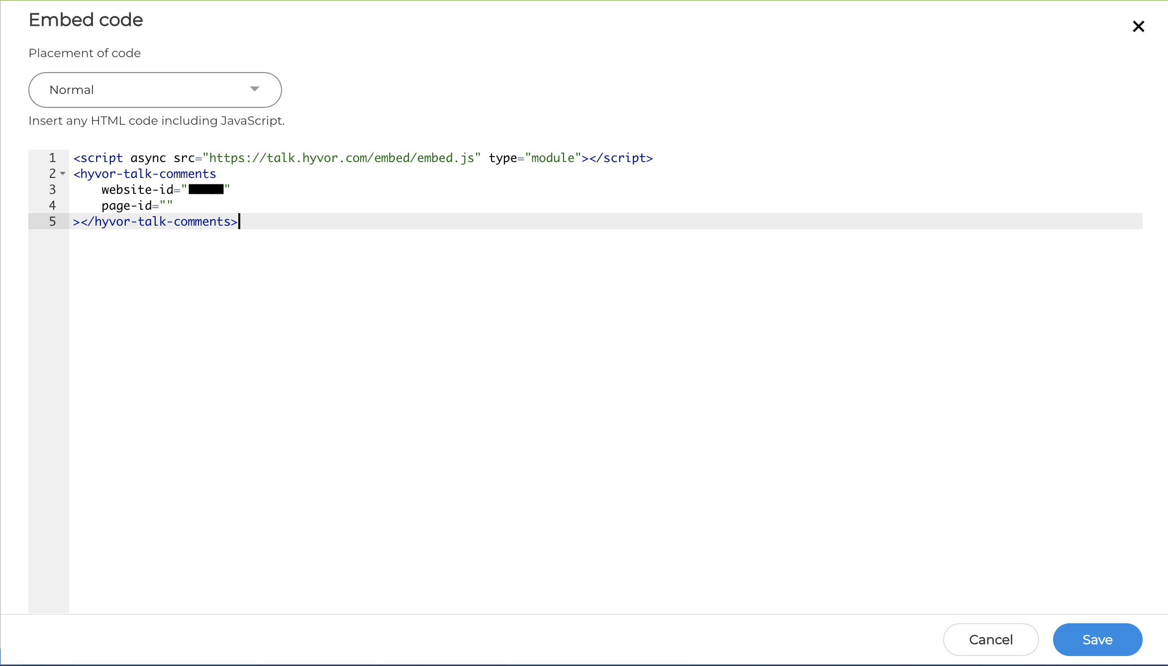 Embed Code in One.com