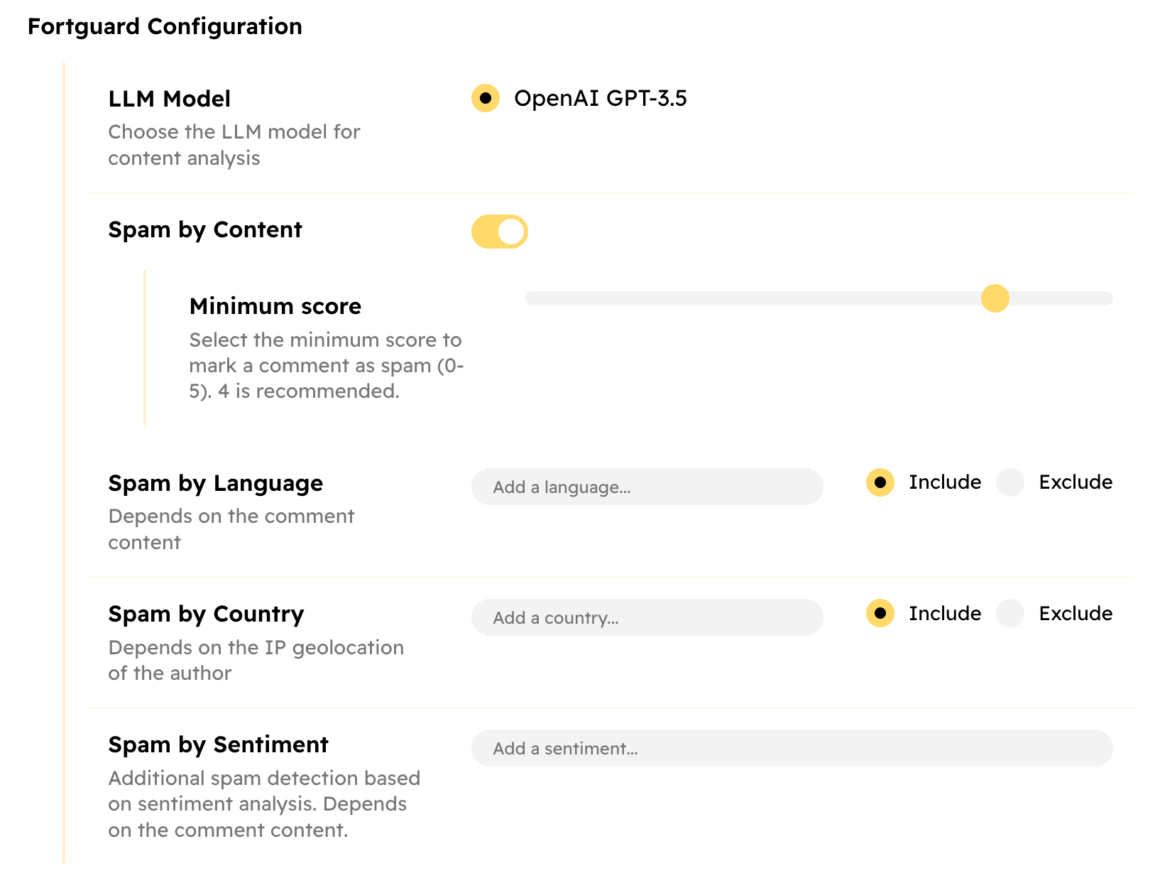 Fortguard settings