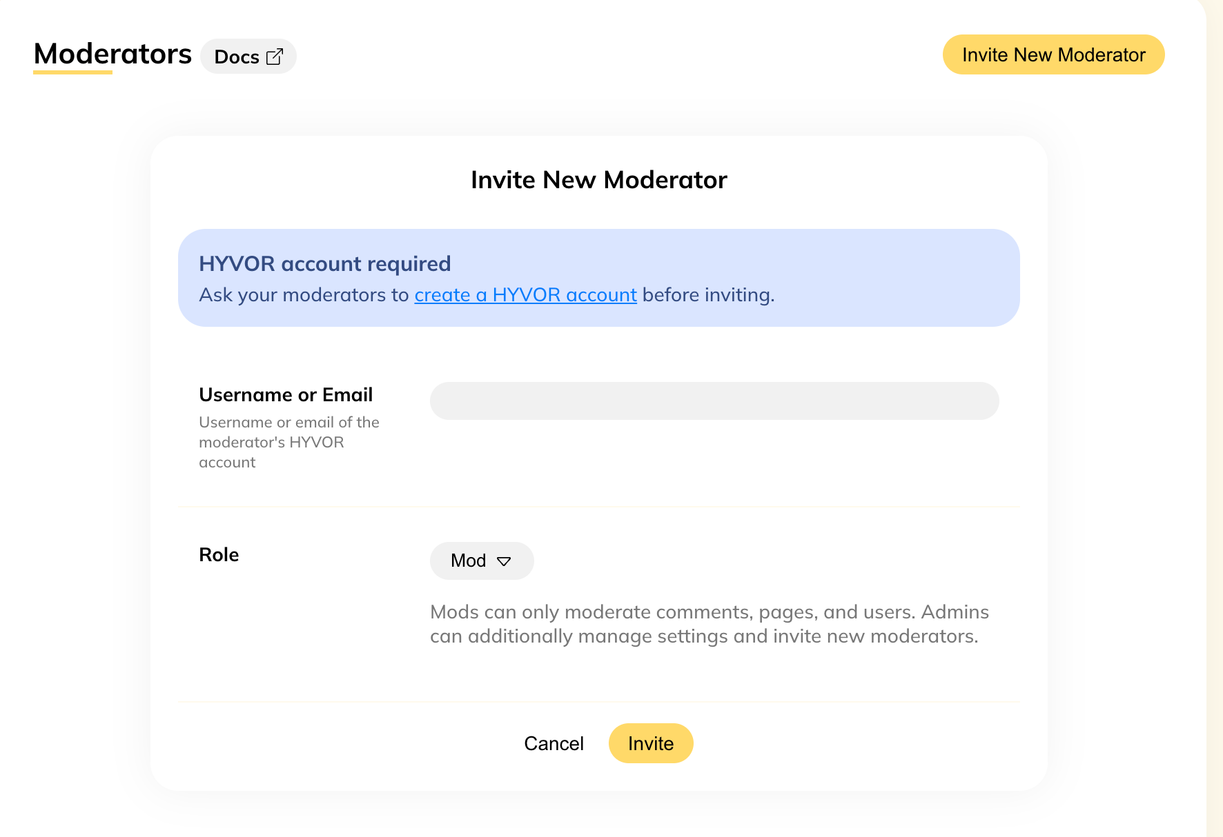 Inviting Moderators in Hyvor Talk